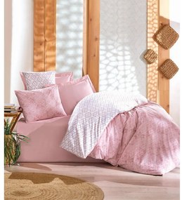 Lenjerie de pat albă-roz din bumbac ranforcé pentru pat de o persoană 140x200 cm Soft Geometry – Mila Home Luxury