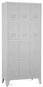 Dulap metalic - 12 cutii, 90 x 40 x 196,5 cm, picioare reglabile, încuietoare cilindrică, gri deschis - ral 7035