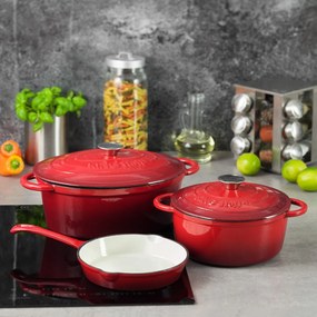 Oala fonta emailată cu capac 21cm 2,4L Kinghoff KH1614, rosie