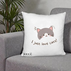 Perna Personalizata I Just Love Cats Pisica Kawaii, 40x40 cm, Alb Pufos, Husa Detasabila, Perna Inclusa, BEKZ®