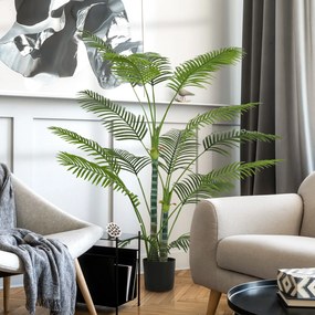 HOMCOM Palmă artificială cu 16 frunze de plastic, plantă artificială rezistentă la UV cu ghiveci de plastic, pentru interior și exterior, Verde | Aosom Romania