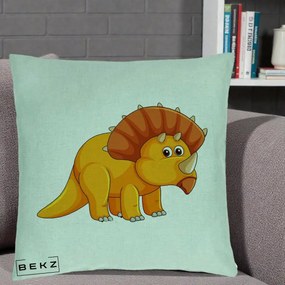 Perna Decorativa Triceratops Portocaliu, 40x40 cm, Verde Menta, Husa Detasabila, Perna Inclusa, BEKZ®