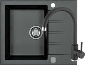 Set chiuveta bucatarie Alveus Cadit 10 negru 59x50 cm si baterie Kati monocomanda