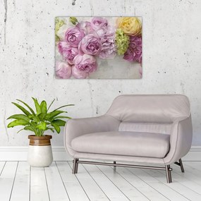 Tablou pe sticlă - Flori pe perete culorile pastel (70x50 cm)