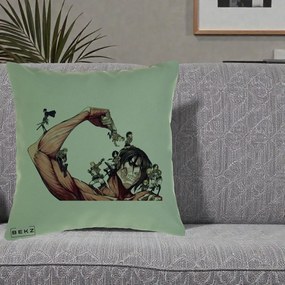 Perna Personalizata Attack on Titan Eren Titan Grup, 40x40 cm, Verde, Husa Detasabila, Perna Inclusa, BEKZ®