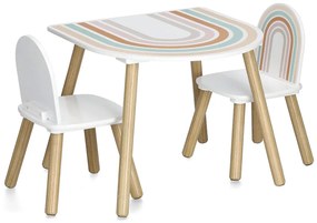 Set mobila copii RAINBOW din MDF si pin, masa + 2 scaune