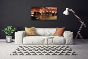 Tablou pe panza canvas Bridge City Case Gri Brun Galben