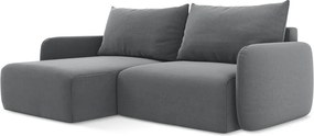 Colțar gri extensibil/cu spațiu de depozitare cu tapițerie din catifea (cu colț pe partea stângă/cu șezlong) Kalena – Makamii
