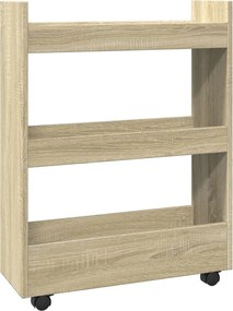 vidaXL Cărucior depozitare îngust, 3 niveluri stejar sonoma lemn