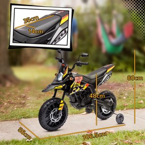 AIYAPLAY Motocicletă Electrică pentru Copii 3-8 Ani, 2 Motoare 12V, Roți Ajutătoare Detașabile, 30 kg, Galben | Aosom Romania