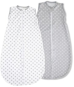 Set 2 saci dormit copii de vara 0-18 luni Kidizi White Stars Grey Stars, 80 cm, 0.5 tog