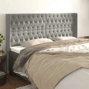 vidaXL Tăblie de pat cu aripioare gri deschis 183x16x118/128cm catifea