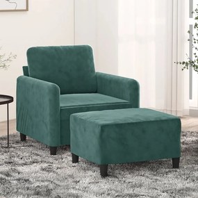 vidaXL Fotoliu canapea cu taburet, verde închis, 60 cm, catifea