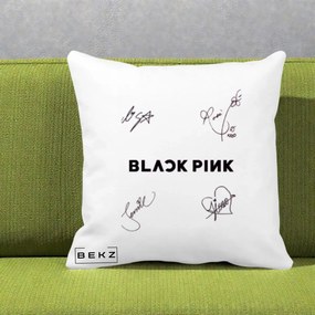 Perna Personalizata K-pop BLACKPINK Tinute Negre Grup Simplu, 40x40 cm, Alba Mata, Husa Detasabila, Perna Inclusa, BEKZ®