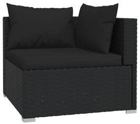 Set mobilier de gradina cu perne, 11 piese, negru, poliratan Negru, 3x colt + 7x mijloc + masa, 1