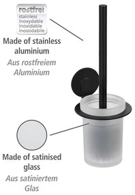 Perie de WC negru-mat autoadezivă din sticlă Bivio – Wenko
