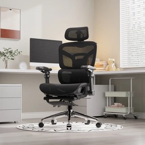 RESIGILAT- Scaun ergonomic, Sezut translatie, cotiere 9D, tetiera 3D, suport lombar 3D Adaptive, pivotant, suport picioare, Negru