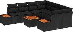 vidaXL Set de canapele pentru grădină cu pernă 9 pcs Negru Rattan poli