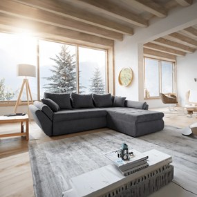 Colțar extensibil dumonde cu ladă de depozitare si sezut confortabil din spuma high-density, Loana Enjoy Grafit II 270x185 cm