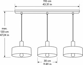 Lustră pe cablu HAKI 3xE27/60W/230V vișinie/neagră