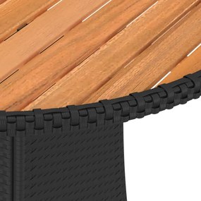 Masa de gradina, negru, O 70 cm, poliratan si lemn masiv acacia