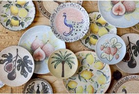 Tavă pentru servire din ceramică cu model mozaic și motiv păun, H2,8/D26,5 cm, bej &amp; mocca, „Chartres”