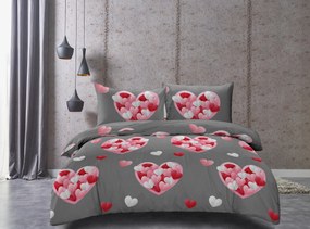 Lenjerie de pat din microfibra gri, PINK HEARTS
