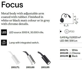Aplica LED minimalista cu brat orientabil FOCUS-2 AP CROMO