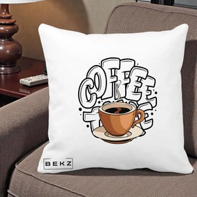 Perna Personalizata COFFEE cu Cana, 40x40 cm, Alba Mata, Husa Detasabila, Perna Inclusa, BEKZ®