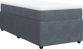 vidaXL Pat box spring cu saltea, gri închis, 90x200 cm, catifea