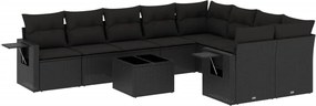 vidaXL Set canapele de grădină cu perne, 10 piese, negru, poliratan