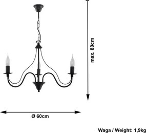 Lustră neagră din metal ø 60 cm Fiorano – Sollux
