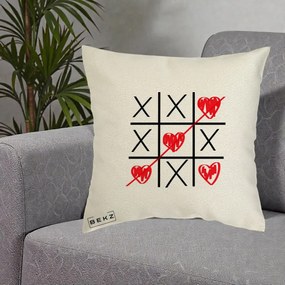 Cadou Romantic - Perna Personalizata Love Joc X si Inima cu Castigator Iubire, 40x40 cm, Ecru, Husa Detasabila, Perna Inclusa, BEKZ®