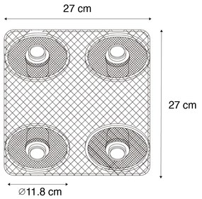 Plafoniera industriala neagra cu lemn 4 lumini - Jasmine