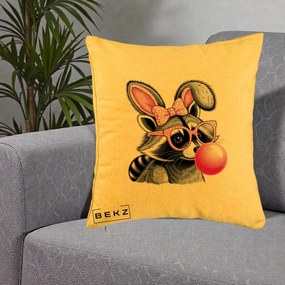 Perna Decorativa Raton cu Urechi de Iepure si Guma de Mestecat, 40x40 cm, Galben, Husa Detasabila, Perna Inclusa, BEKZ®