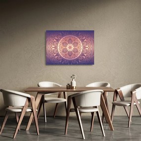 Tablou pe sticlă - Mandala pe gradient violet (70x50 cm)