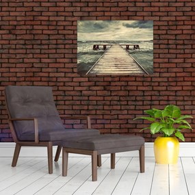 Tablou cu dig din lemn la mare (70x50 cm)