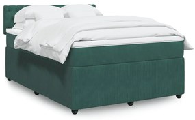 3287743 vidaXL Pat box spring cu saltea, verde închis, 140x190 cm, catifea