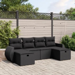 3264161 vidaXL Set mobilier de grădină cu perne, 6 piese, negru, poliratan