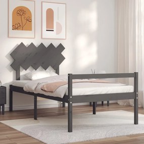 3195538 vidaXL Cadru de pat cu tăblie, gri, 100x200 cm, lemn masiv
