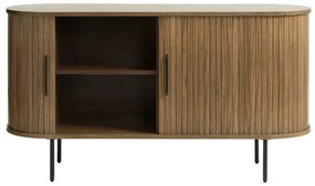 Comodă maro joasă cu aspect de lemn de stejar cu ușă glisantă 140x76 cm Nola – Unique Furniture
