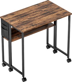 HOMCOM Birou Pliabil de 80 cm cu Raft de Depozitare și Blat Pliabil pe Roți - Maro Rustic | Aosom Romania