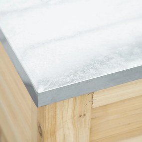 Outsunny Ladă de Depozitare Exterior din Lemn cu Capac Metalic Galvanizat și Design cu Șipci 110x50x50 cm Lemn Natural | Aosom Romania