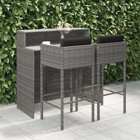 3094808 vidaXL Set mobilier bar de grădină, cu perne, 3 piese, gri, poliratan