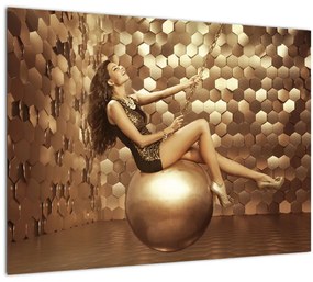Tablou pe sticlă - Femeia în încăperea de aur (70x50 cm)