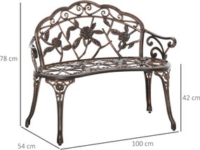 Outsunny Bancă de grădină 2 locuri din metal, bancă în stil retro, bancă de parc cu model floral 100 x 54 x 78 cm, Bronz | Aosom Romania