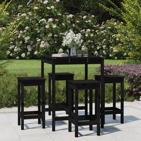 3154734 vidaXL Set mobilier bar de grădină, 5 piese, negru, lemn masiv de pin
