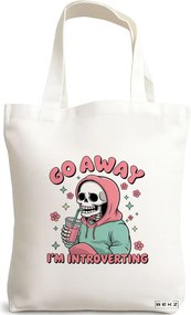 Sacosa de Panza pentru Cumparaturi, Geanta Tote, model Go away I'm introverting 38 x 34.5 cm, Alba, BEKZ®