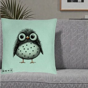 Perna Decorativa Bufnita Neagra cu Buline Albe, 40x40 cm, Verde Menta, Husa Detasabila, Perna Inclusa, BEKZ®