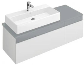 Dulap baza suspendat cu blat sticla, Memento Villeroy&amp;Boch, lavoar stanga, 130.6x53.5x42.5cm, alb/gri, C264L0MT